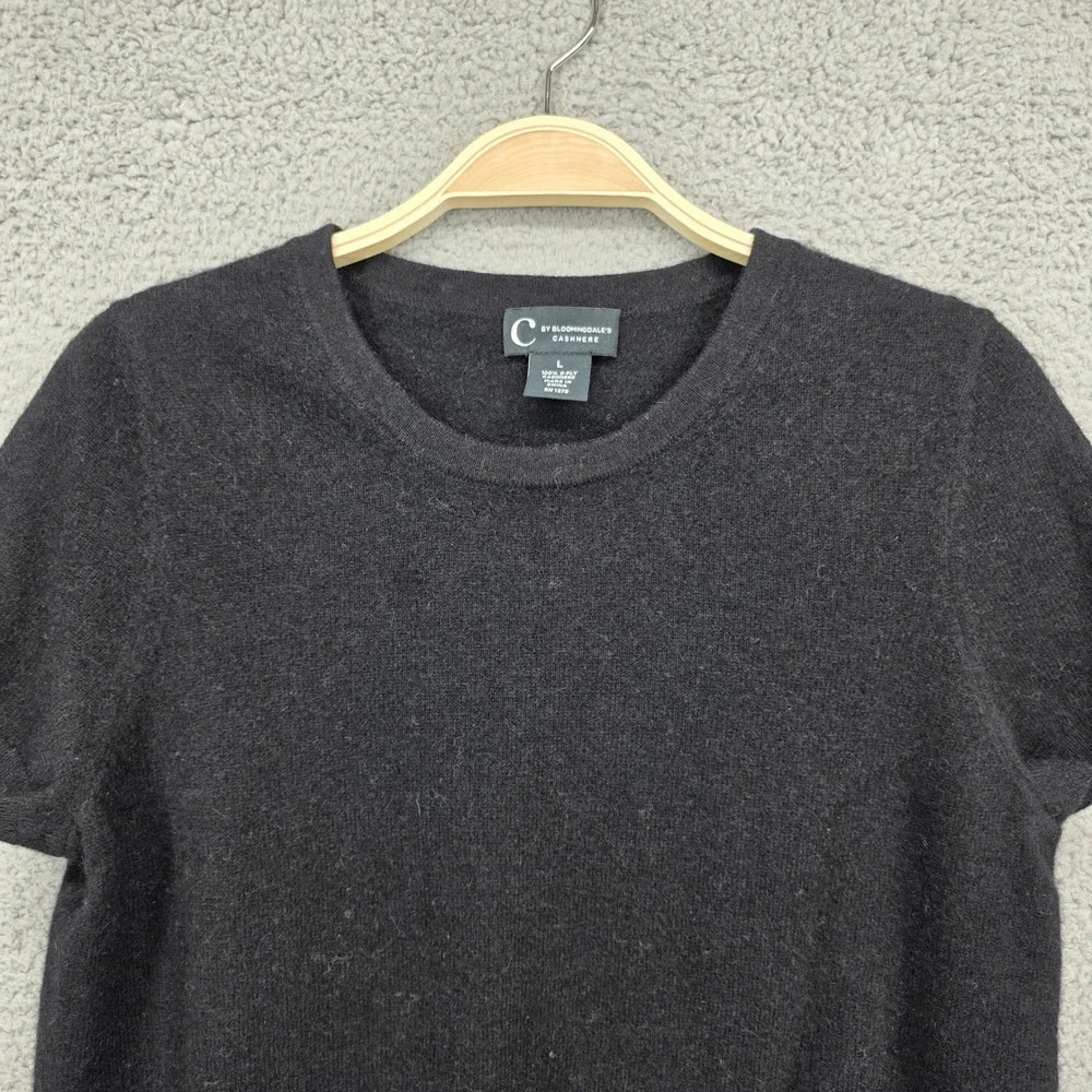 C by Bloomingdale's Cashmere Sweater Black Short Sleeve Crewneck Top Womens L
